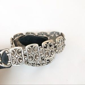 GAP|Western leather metal black belt floral metal